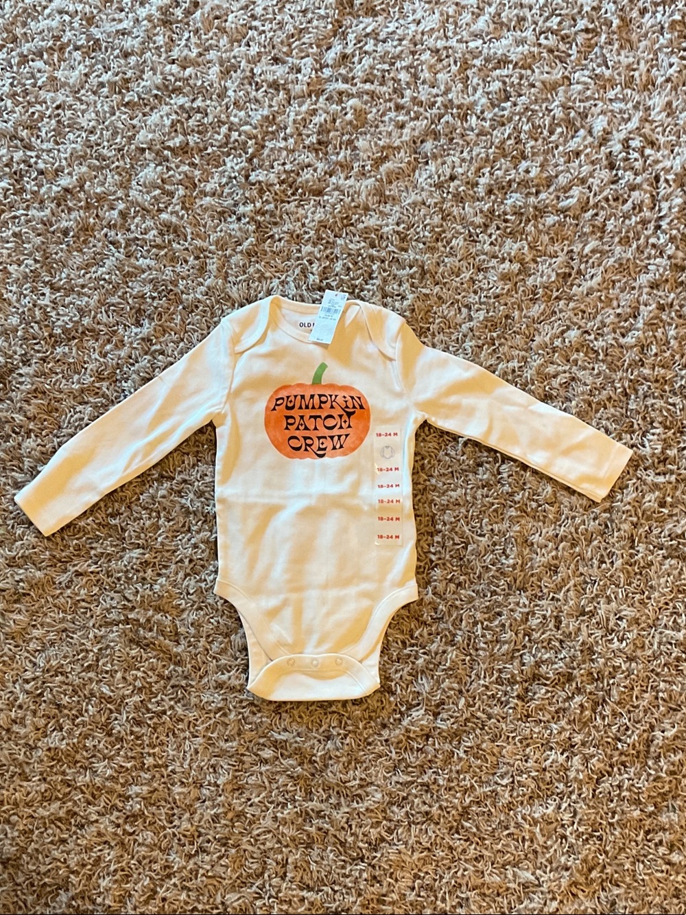 NWT Old Navy Cream Long-Sleeve One-Piece with Orange Pumpkin Graphic